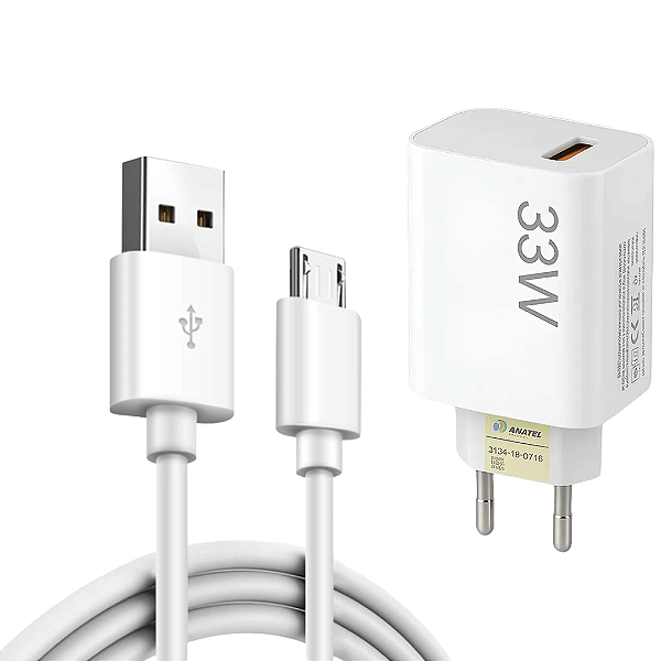 Carregador Turbo 33W USB + Cabo Micro USB V8 - Lehmox LE-407 Micro