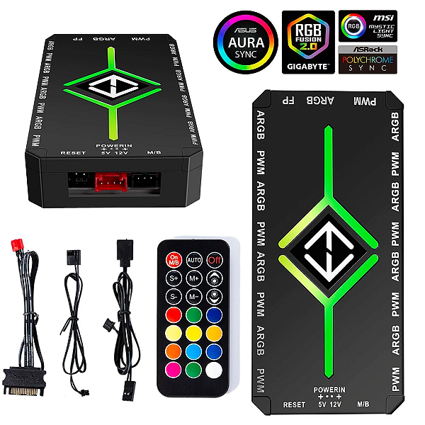 Controlador RGB ARGB para Fans com Controle Remoto, Compatível com 5V 3-Pinos