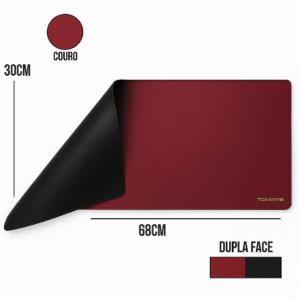 MousePad Gamer 68x30cm de Couro Sintético Dupla Face Preto e Vinho - Tomate MTC-7030
