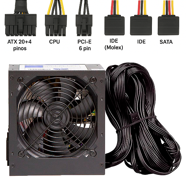 Fonte de Alimentação Para PC 500W ATX, Bivolt Automático, PFC Ativo - Duex DX500FSE