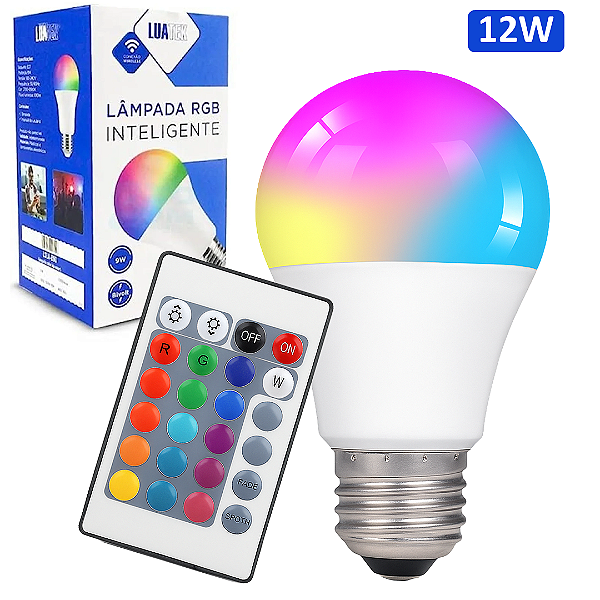 Lâmpada de Led 12W RGB Colorida com Controle Remoto - Luatek LK-RGB-12W