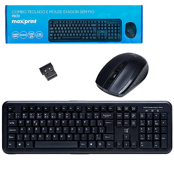 Kit Teclado e Mouse Sem Fio Layout ABNT2 e Mouse 1200 DPI - Maxprint Exagon