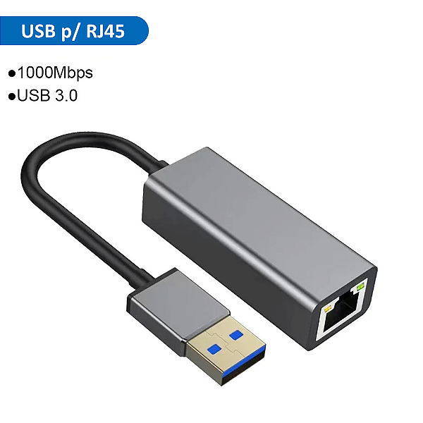 Adaptador de Rede USB 3.0 para Ethernet RJ45 1000Mbps Gigabit, Compatível com MacBook, Windows, Android