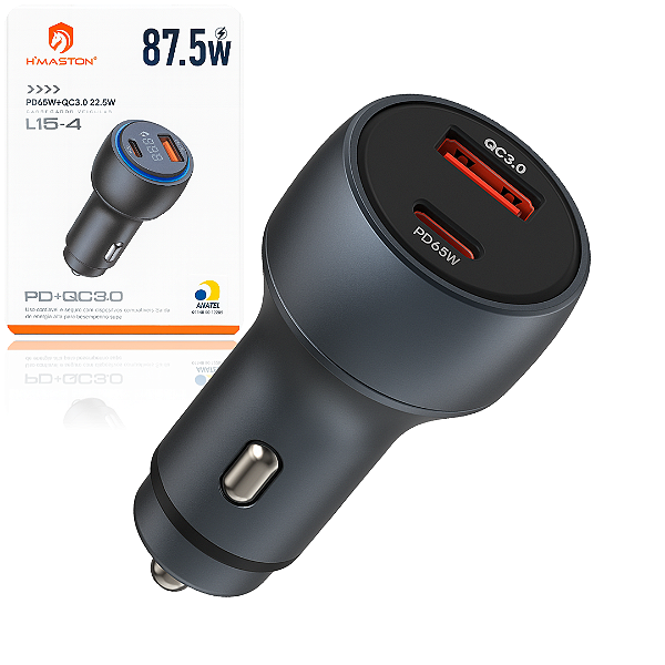 Carregador Para Carro com 2 Saídas USB e Tipo C 87.5W (PD 65W + QC 22.5W) - H'Maston L15-4