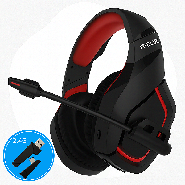 Headset Gamer Bluetooth V5.4 RGB com Som 7.1 Surround e Adaptador 2.4G Preto/Vermelho - It-Blue LE-0318