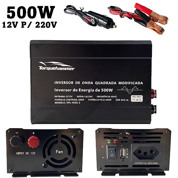 Inversor de Energia 500W 12V para 220V Ideal para Starlink USB 3.1A - Torquehammer VPL-3656-2