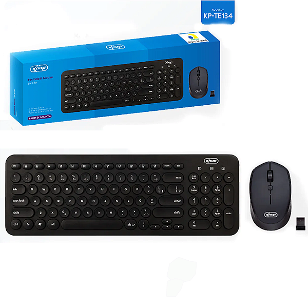 Kit Teclado e Mouse Sem Fio Teclas Redondas Estilo Retrô, Silencioso, Wireless 2.4GHz, Preto - Knup KP-TE134