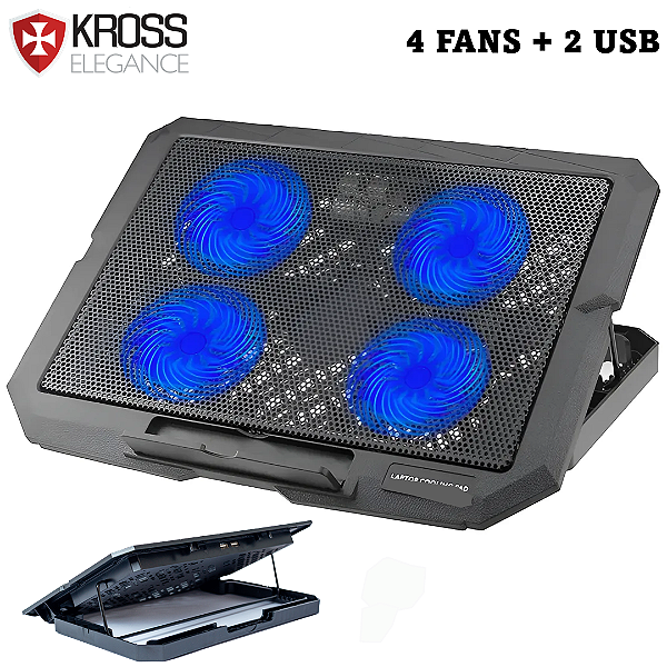 Suporte Base Gamer com 4 Fans para Notebook até 15.6", LED Azul e 2 Portas USB - Kross Elegance KE-SNX40