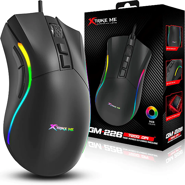 Mouse Gamer com Fio 7200 Dpi, RGB, 7 Botões Programáveis ​​- Xtrike Me GM-226