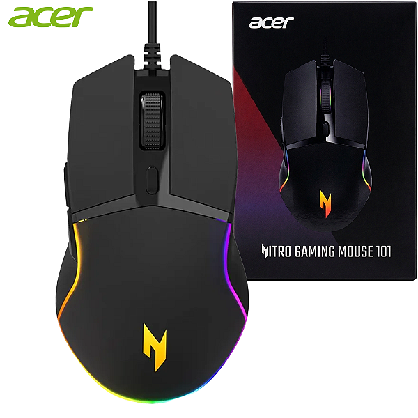 Mouse Gamer com Fio 6400 Dpi, RGB, 6 Botões, Preto ​​- Acer Nitro 101