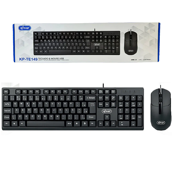 Kit Teclado e Mouse com Fio USB, ABNT2, Preto - Knup KP-TE149