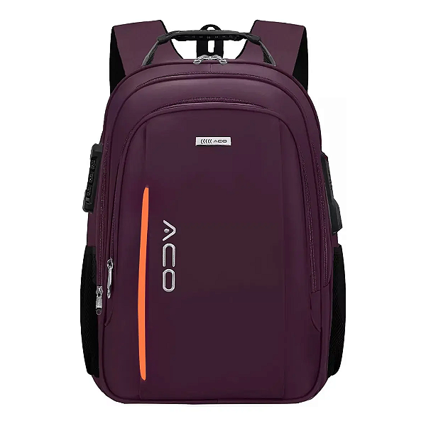 Mochila Para Notebook até 17" Anti-Furto com Cadeado e Semi Impermeável e 3 Compartimentos, Vinho - Aco 2101