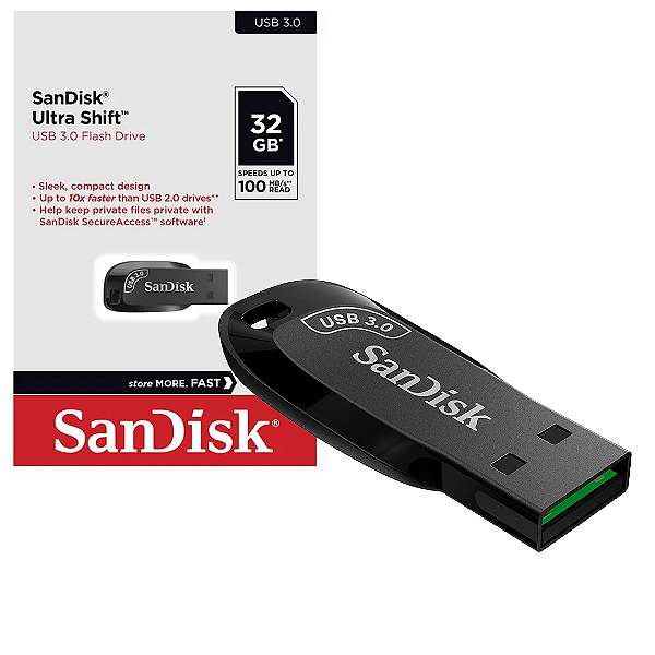 Pen Drive 32GB SanDisk Ultra Shift USB 3.0 - Alta Velocidade até 100MB/s