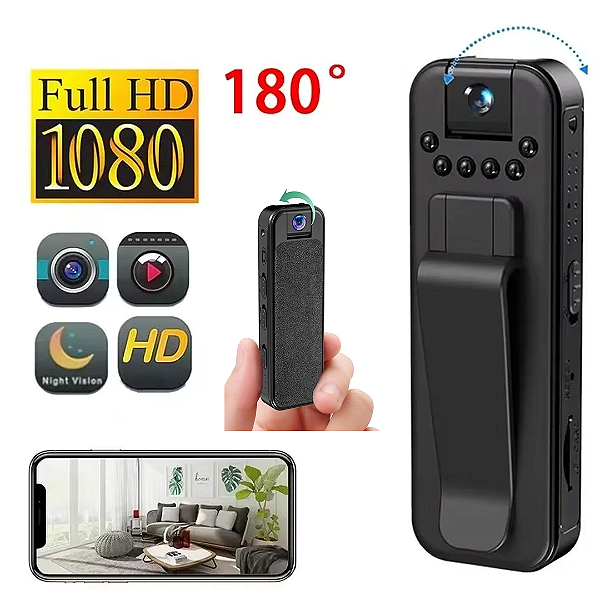 Mini Câmera Espiã Portátil Full HD 1080p com Visão Noturna e Gravador Digital