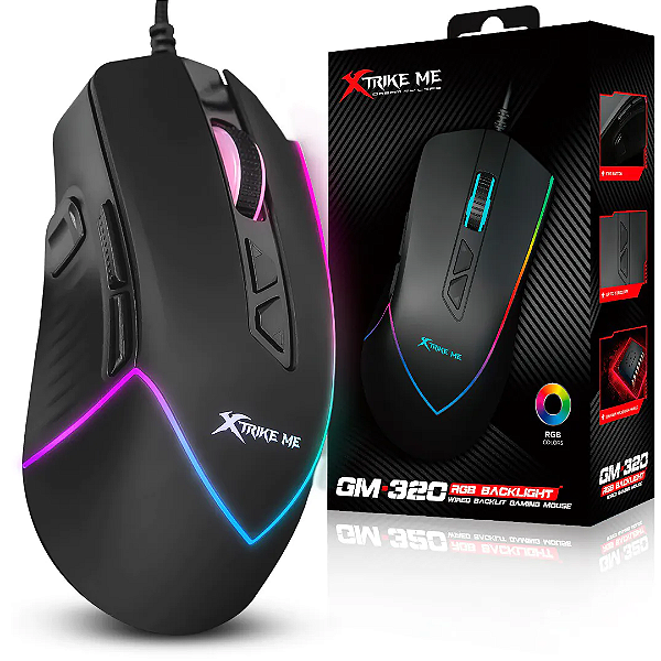 Mouse Gamer com Fio 12800 Dpi, RGB, 9 Botões Programáveis ​​- Xtrike Me GM-320
