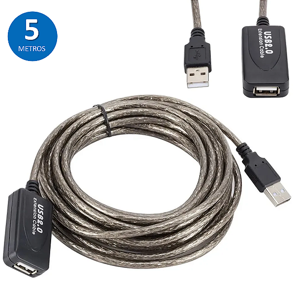 Cabo Extensor USB 5 Metros Ativo com Amplificador de Sinal - Tomate MCB-025