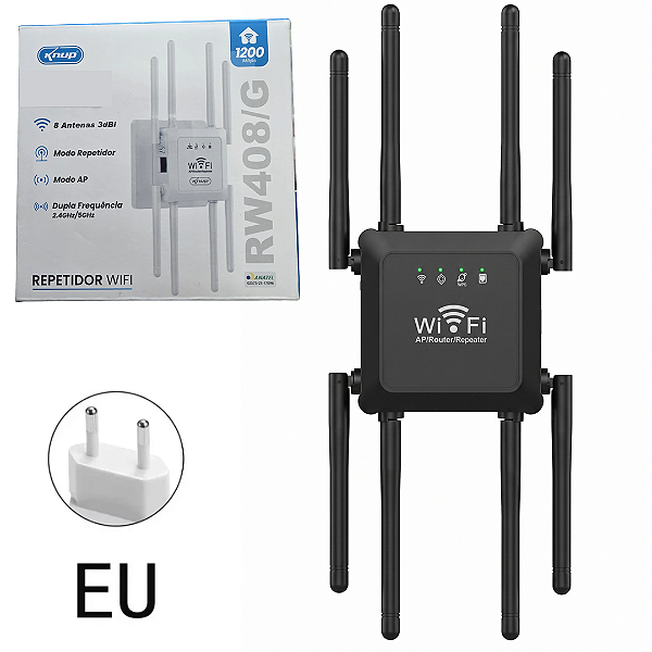 Repetidor Wi-Fi Dual Band 1200Mbps com 8 Antenas Gigabit - Knup RW408/G