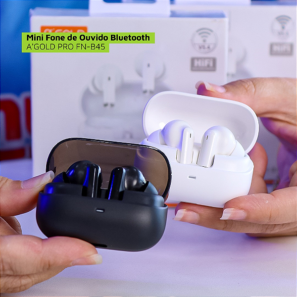 Mini Fone de Ouvido Bluetooth V5.4 com Sensor Touch, Hi-Fi Até 4h de Autonomia - A'Gold Pro FN-B45