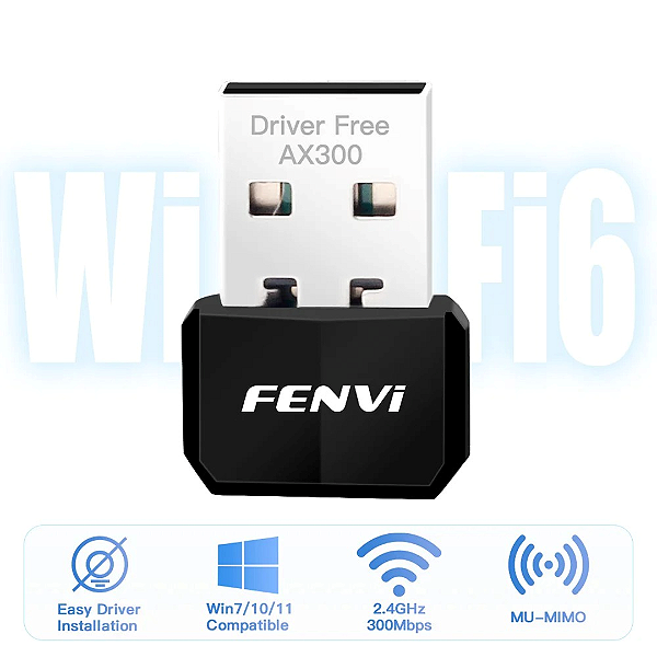 Adaptador Wi-Fi 6 USB Fenvi Dual Band 2.4G e 5G AX300