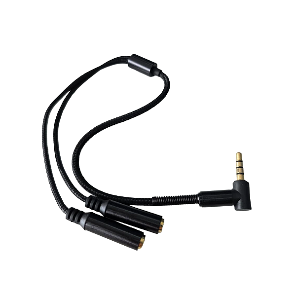 Cabo Adaptador Divisor Y P3 para 2 Fones de Ouvido P2 com Plug Curvo em L
