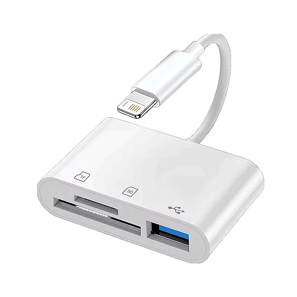 Leitor de Cartão SD TF e USB 3 em 1 para iPhone e iPad Lightning