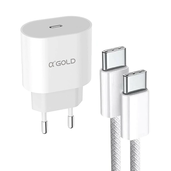 Kit Carregador Tipo C 30W + Cabo Tipo C - Alfa Gold CA31-3/C-Tipo-c