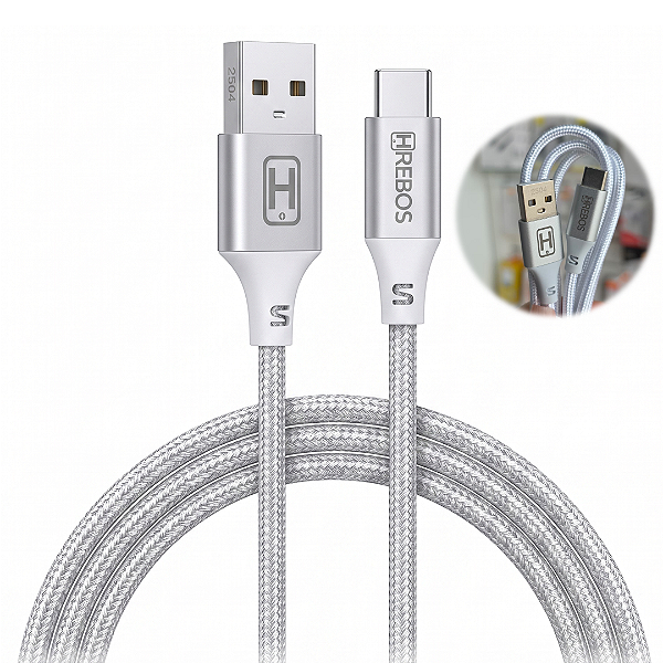 Cabo de Carregamento Tipo C 30W com 1 Metro, Tecido Trançado - Hrebos CB-219C
