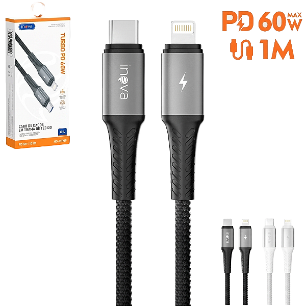 Cabo de Carregamento Tipo C Para iPhone 60W Turbo 1 Metro em Trama de Tecido - Inova MD-13169