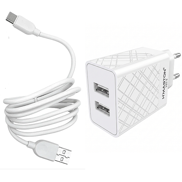 Kit Carregador Turbo 2 Portas USB + Cabo Tipo-C 1 Metro - H'maston Y62-3