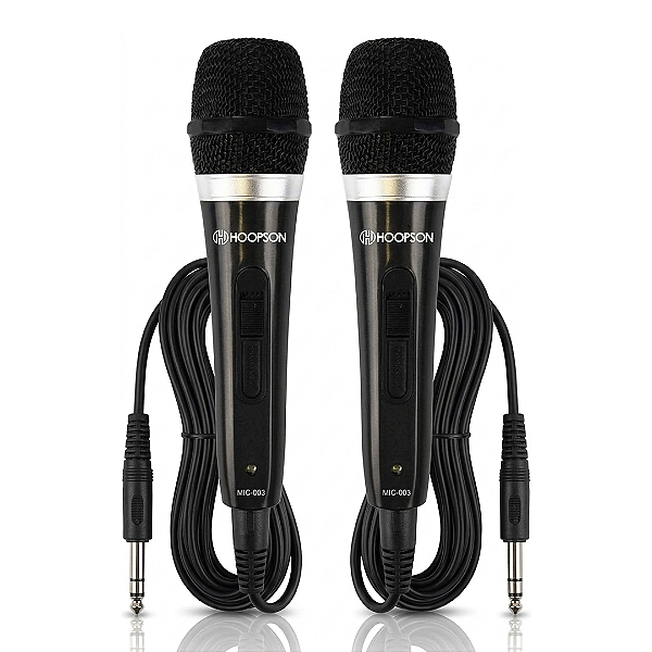 Kit com 2 Microfones Dinâmicos com Fio Plugue P10 - Hoopson MIC-003