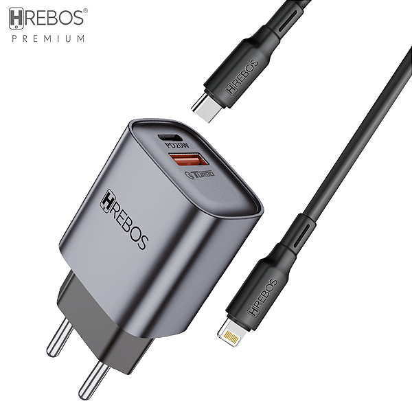Kit Carregador Turbo 20W com 2 Portas (USB + Tipo C) e Cabo Tipo-C para iPhone Neo Charge - Hrebos CRG-232i