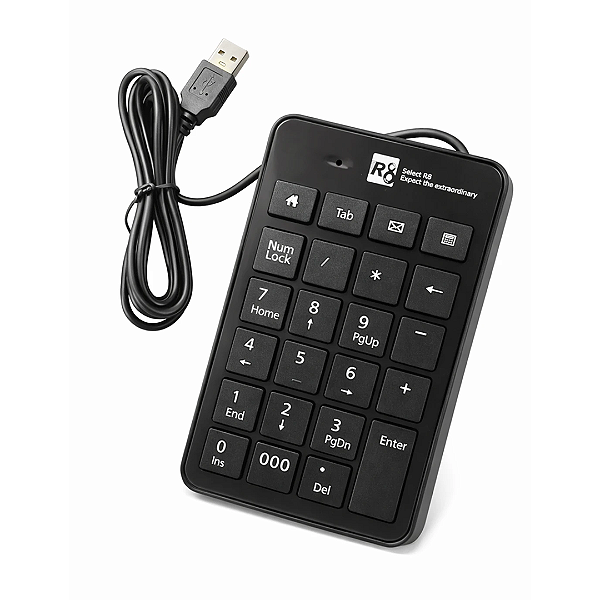 Teclado Numérico USB para PC e Notebook com Tecla 000 e Atalhos, Preto - R8 1810