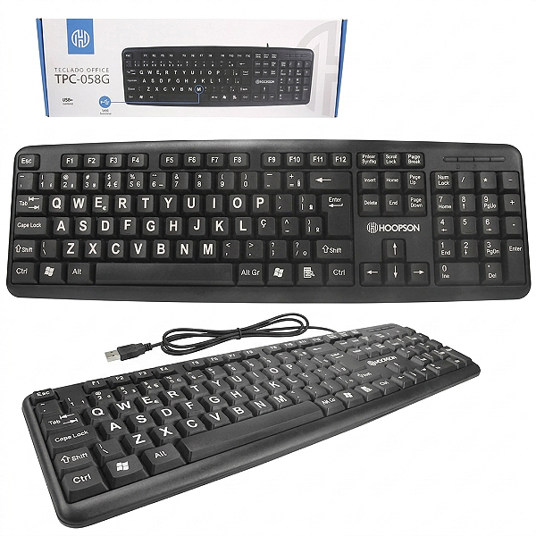 Teclado Com Fio USB com Letras Grandes Preto - Hoopson TPC-058G