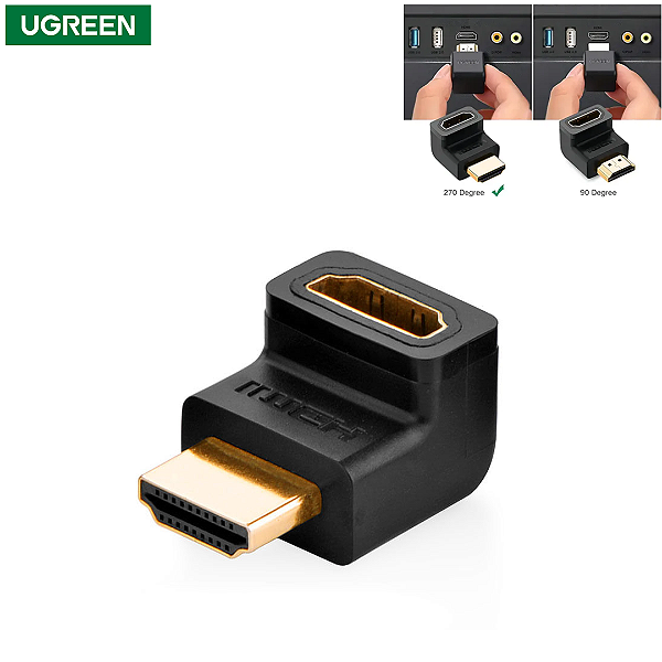 Adaptador HDMI Macho para Fêmea 90 Graus em L Curva para Cima Premium - Ugreen HD112