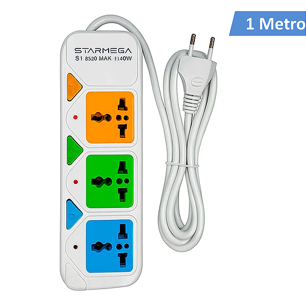 Filtro de Linha Extensão 3 Tomadas Bivolt Cabo 2 Metros - Starmega ST-923