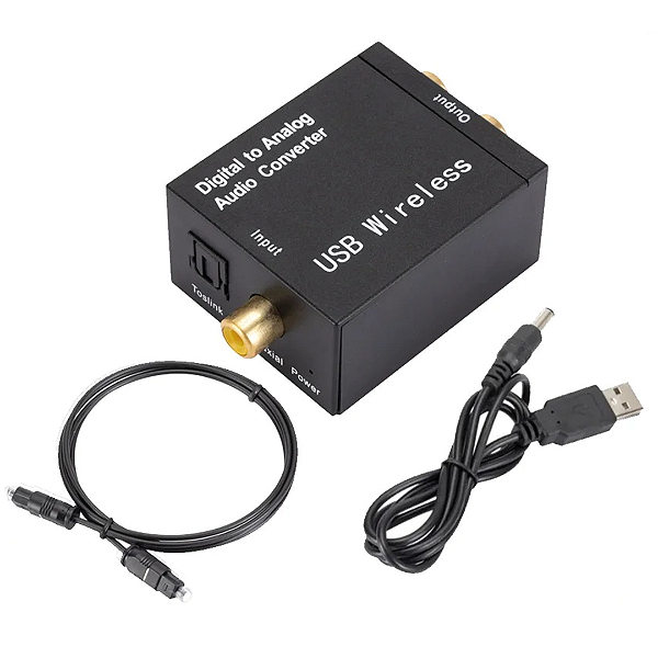 Conversor de Áudio Óptico Digital para Analógico RCA e P2 com Cabo Óptico Incluso