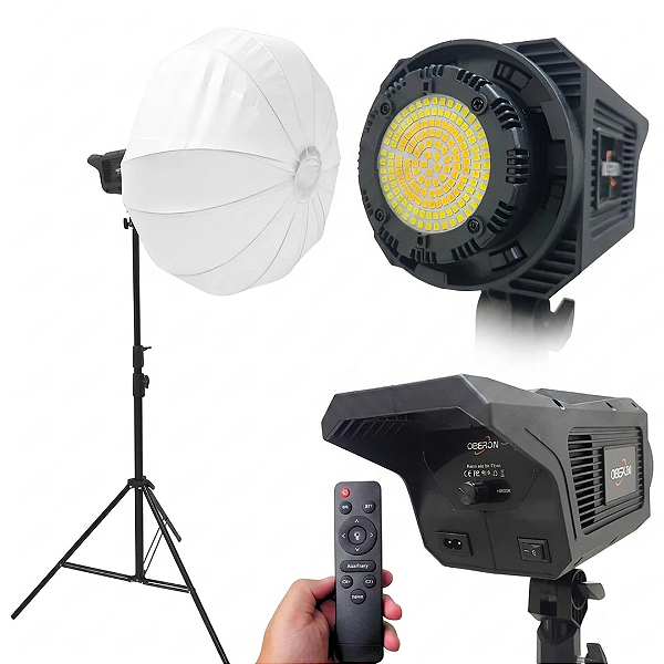 Luminária LED Softbox Bicolor Bivolt 80W, Acompanha Tripé Regulável Até 2.40m, Preto - Oberon OR-LP09