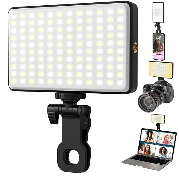 Iluminador LED Luz de Preenchimento Branco e RGB Recarregável 6.5W, Preto - Oberon OR-PL07