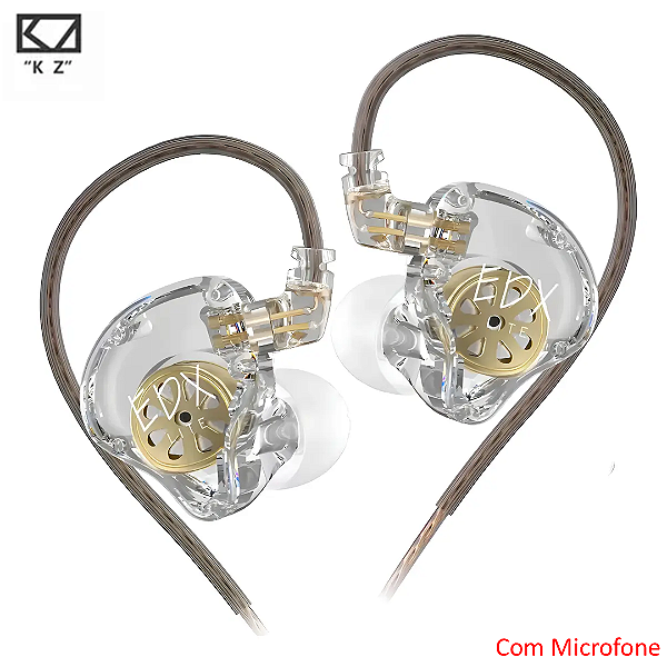 Fone de Ouvido de Retorno de Palco KZ EDX Lite In-Ear (Com Microfone e Cabo Removível), Transparente