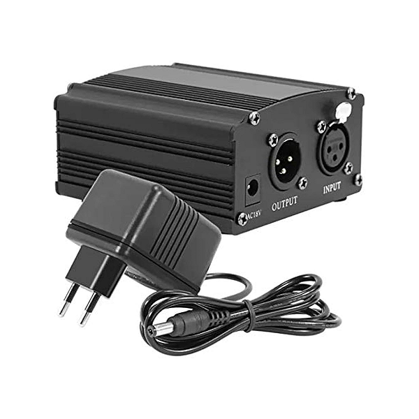 Fonte Phantom Power 48V Woopker com Cabo XLR para Microfone Condensador - Entrada AC18V