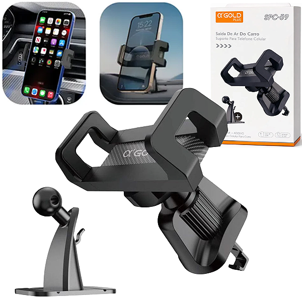 Suporte de Celular Veicular para Saída de Ar e Painel Rotação 360° - Alfa Gold SPC-59