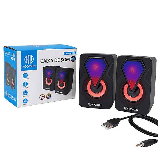 Mini Caixa de Som Multimídia Estéreo para PC e Notebook 6W RMS LED RGB - Hoopson CX-PC021LED