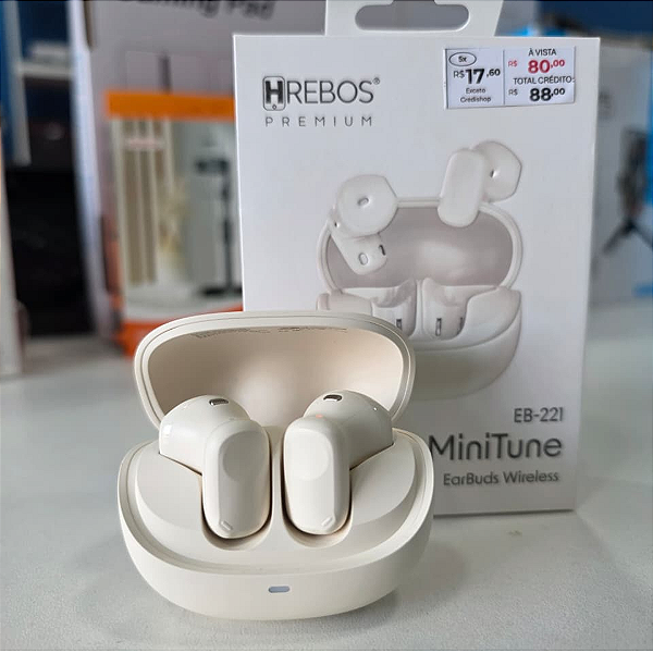 Fone de Ouvido Sem Fio TWS Bluetooth, Bege / Off-White - Hrebos MiniTune EB-221
