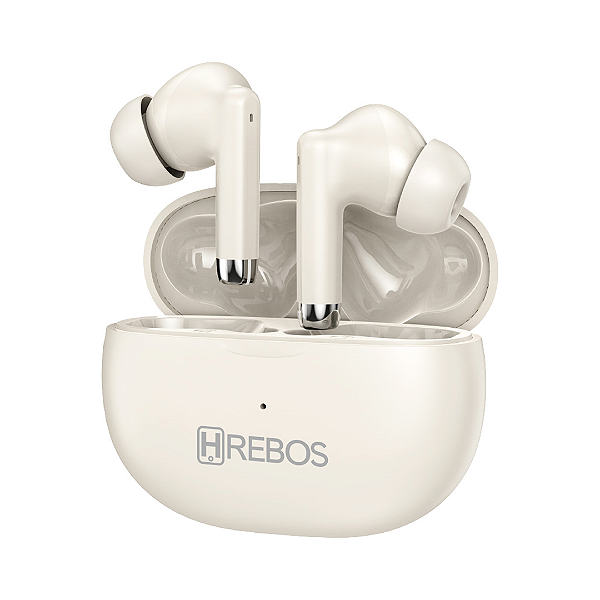 Fone de Ouvido Sem Fio TWS EarBuds Bluetooth, Bege / Off-White - Hrebos X1