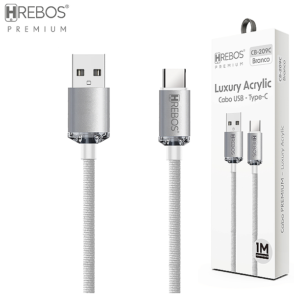 Cabo de Carregamento Tipo-C 3.1A com 1 Metro, Tecido Trançado - Hrebos Luxury Acrylic CB-209C