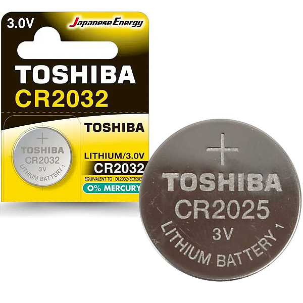 Pilha Bateria Moeda de Lítio 3V CR2032 Toshiba Cartela com 1 Unidade