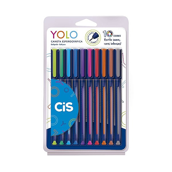 Caneta Esferográfica Yolo 0,7mm 10 cores Cis