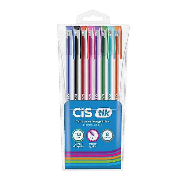 Caneta Esferográfica Tik 0,7mm 8 cores Cis