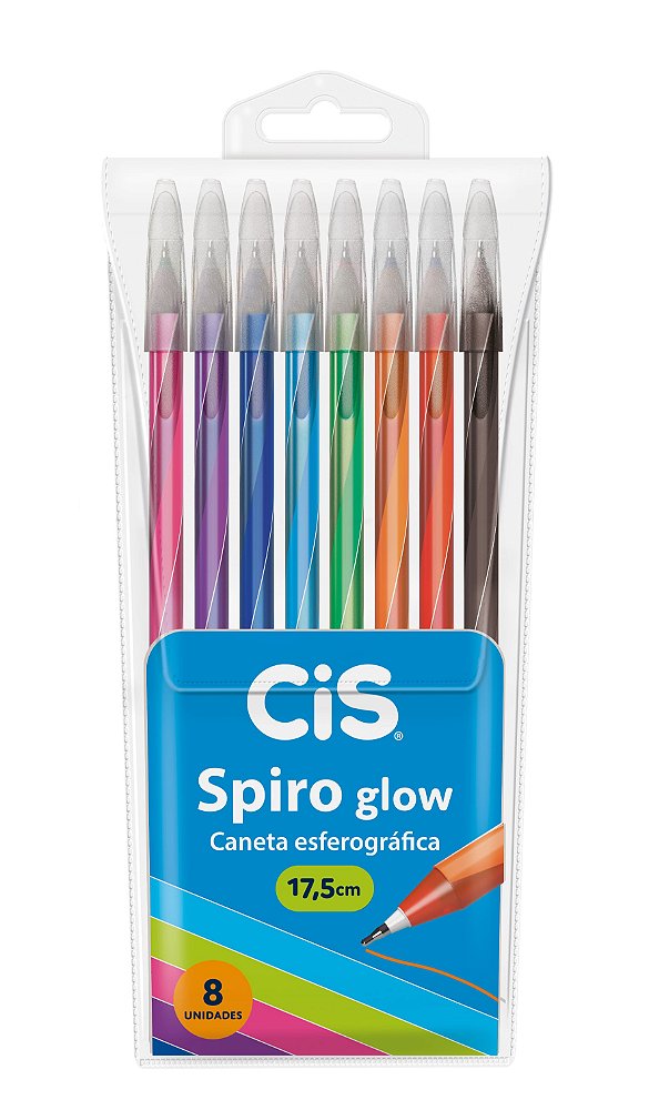 Caneta Esferográfica Spiro Glow 0,7mm 8 cores Cis