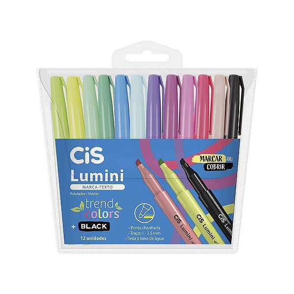 Marca Texto Lumini Trend Colors + Black 12 cores Cis